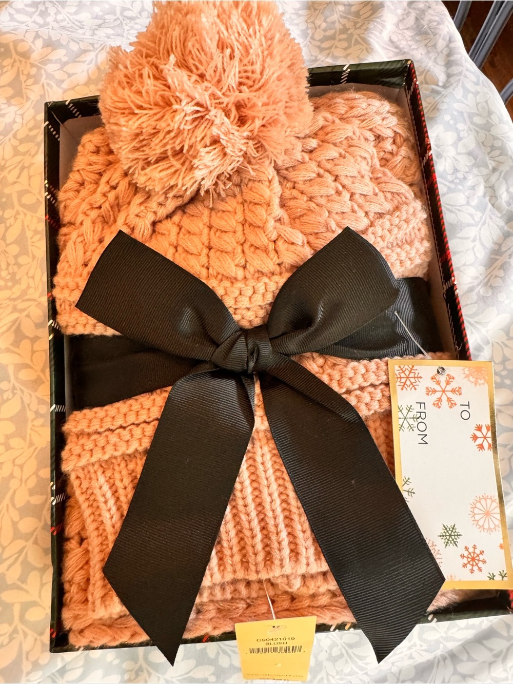 NWT, Cozy Cable Knit Pom Pom Beanie and Scarf Set - Pink